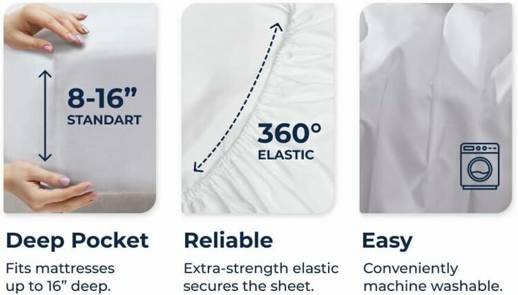 Pure 100% Cotton Sateen Fitted Linen Bed Sheet Twin Size - Cloud Soft Linen - Universal Elastic Deep Pocket - Wrinkle Free -Easy Fit (Blue Bedding), 1200 Thread