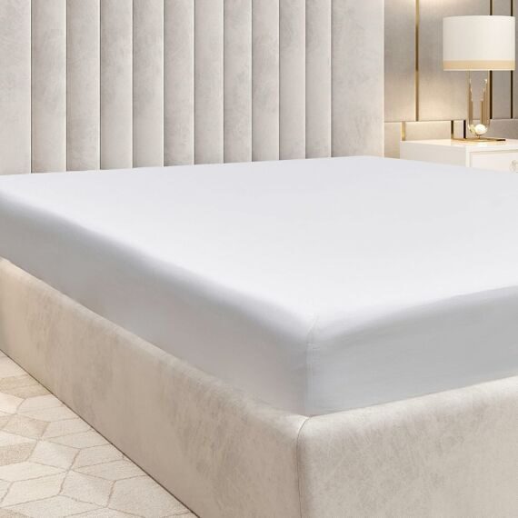 Pure 100% Cotton Sateen Linen Sheet Queen Size - Cloud Soft Linen - Universal Elastic Deep Pockets Queen Sheet - Easy Fit (White Bedding), 1200 Thread