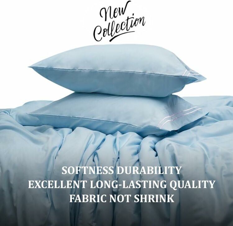 Full Size 4 Piece Sheet Set Embroidery -Hotel Luxury Bed Linen for Women & Men - Deep Pockets, Easy-Fit, Soft & Wrinkle Free Sheets – Blue and White Stripe