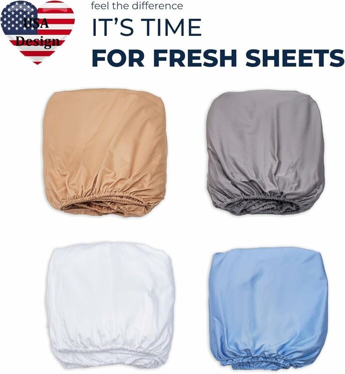 Pure 100% Cotton Sateen Fitted Linen Bed Sheet Twin Size - Cloud Soft Linen - Universal Elastic Deep Pocket - Wrinkle Free -Easy Fit (Beige Bedding), 1200 Thread