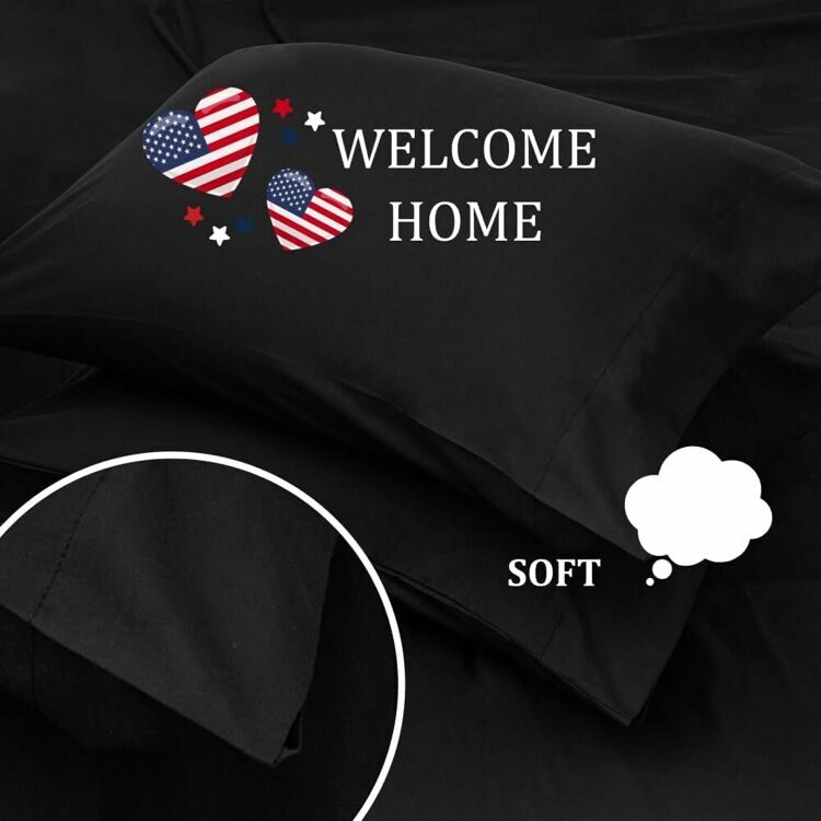 Full Size 4 Piece Sheet Set Embroidery Hotel Luxury Bed Linen for Women & Men - Deep Pockets, Easy-Fit, Soft & Wrinkle Free Sheets – Black