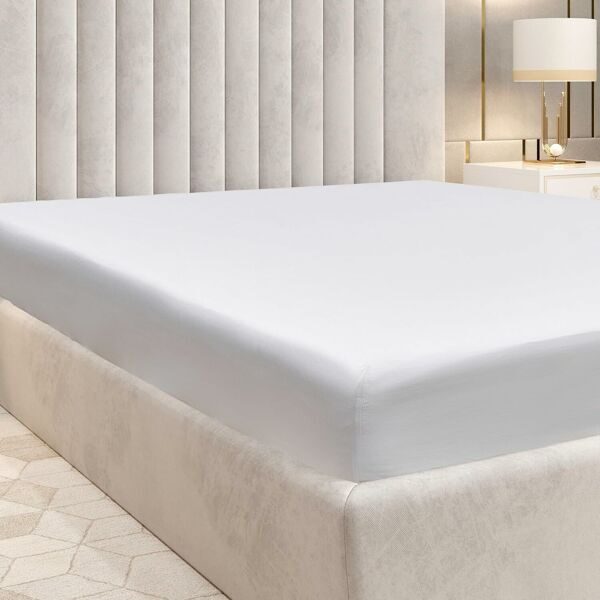 Pure 100% Cotton Sateen Fitted Linen Bed Sheet Twin Size - Cloud Soft Linen - Universal Elastic Deep Pocket - Wrinkle Free -Easy Fit (White Bedding), 1200 Thread