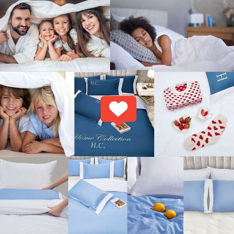 100% Cotton Double Bed Linen 5 Pcs Twin Size | 4 Pillowcases Satin Duvet Cover Linen - Embroidery | Ultra Soft Breathable and Shrink Free - Grey, White Bedding, 1200 Thread