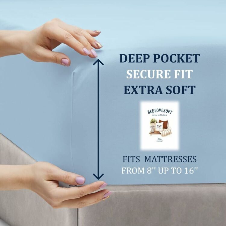 Full Size 4 Piece Sheet Set Embroidery -Hotel Luxury Bed Linen for Women & Men - Deep Pockets, Easy-Fit, Soft & Wrinkle Free Sheets – Blue and White Stripe