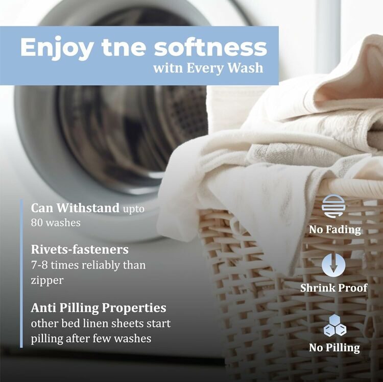 100% Cotton Double Bed Linen 5 Pcs Full Size | 4 Pillowcases Satin Duvet Cover Linen - Embroidery | Ultra Soft Breathable and Shrink Free - White, Blue Bedding, 1200 Thread