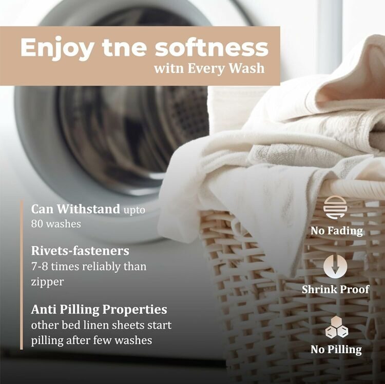 100% Cotton Double Bed Linen 5 Pcs Twin Size | 4 Pillowcases Satin Duvet Cover Linen - Embroidery | Ultra Soft Breathable and Shrink Free - White, Beige Bedding, 1200 Thread