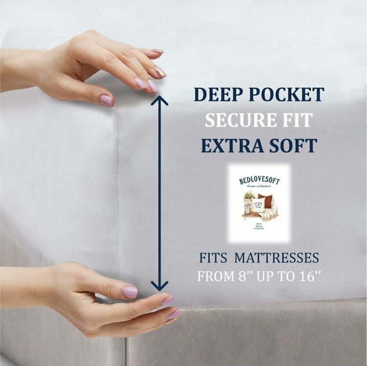 Queen Size 4 Piece Sheet Set Embroidery Hotel Luxury Bed Linen for Women & Men - Deep Pockets, Easy-Fit, Soft & Wrinkle Free Sheets – White Cell