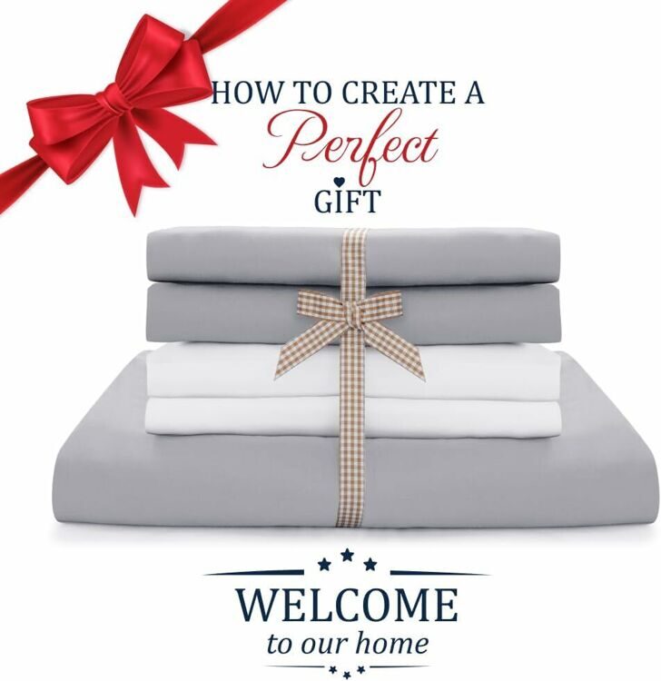 100% Cotton Double Bed Linen 5 Pcs Twin Size | 4 Pillowcases Satin Duvet Cover Linen - Embroidery | Ultra Soft Breathable and Shrink Free - Grey, Ivory White Bedding, 1200 Thread