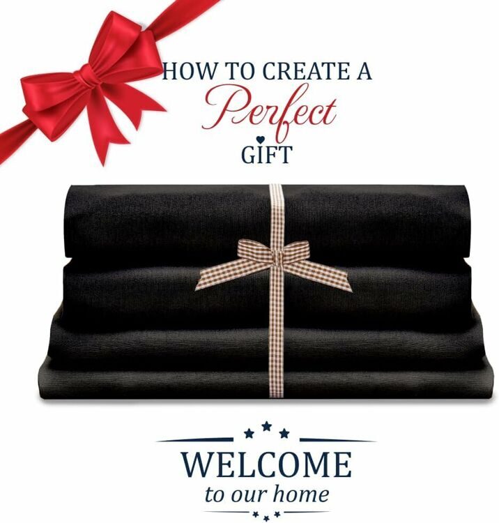 Full Size 4 Piece Sheet Set Embroidery Hotel Luxury Bed Linen for Women & Men - Deep Pockets, Easy-Fit, Soft & Wrinkle Free Sheets – Black