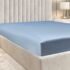 Pure 100% Cotton Sateen Fitted Linen Bed Sheet Full Size - Cloud Soft Linen - Universal Elastic Deep Pocket - Wrinkle Free - Easy Fit (Blue Bedding), 1200 Thread